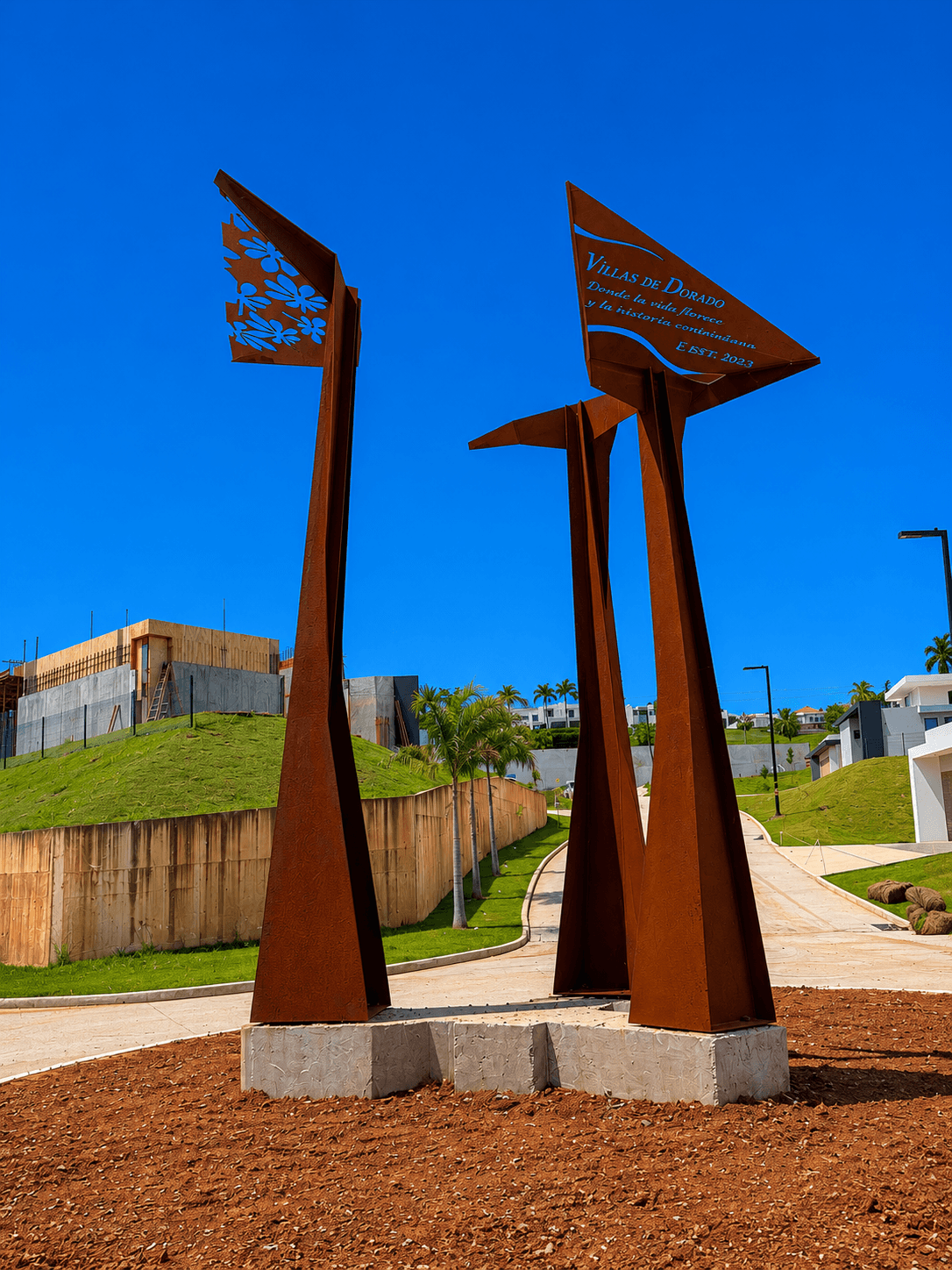 Villas de Dorado corten steel monument sculptures