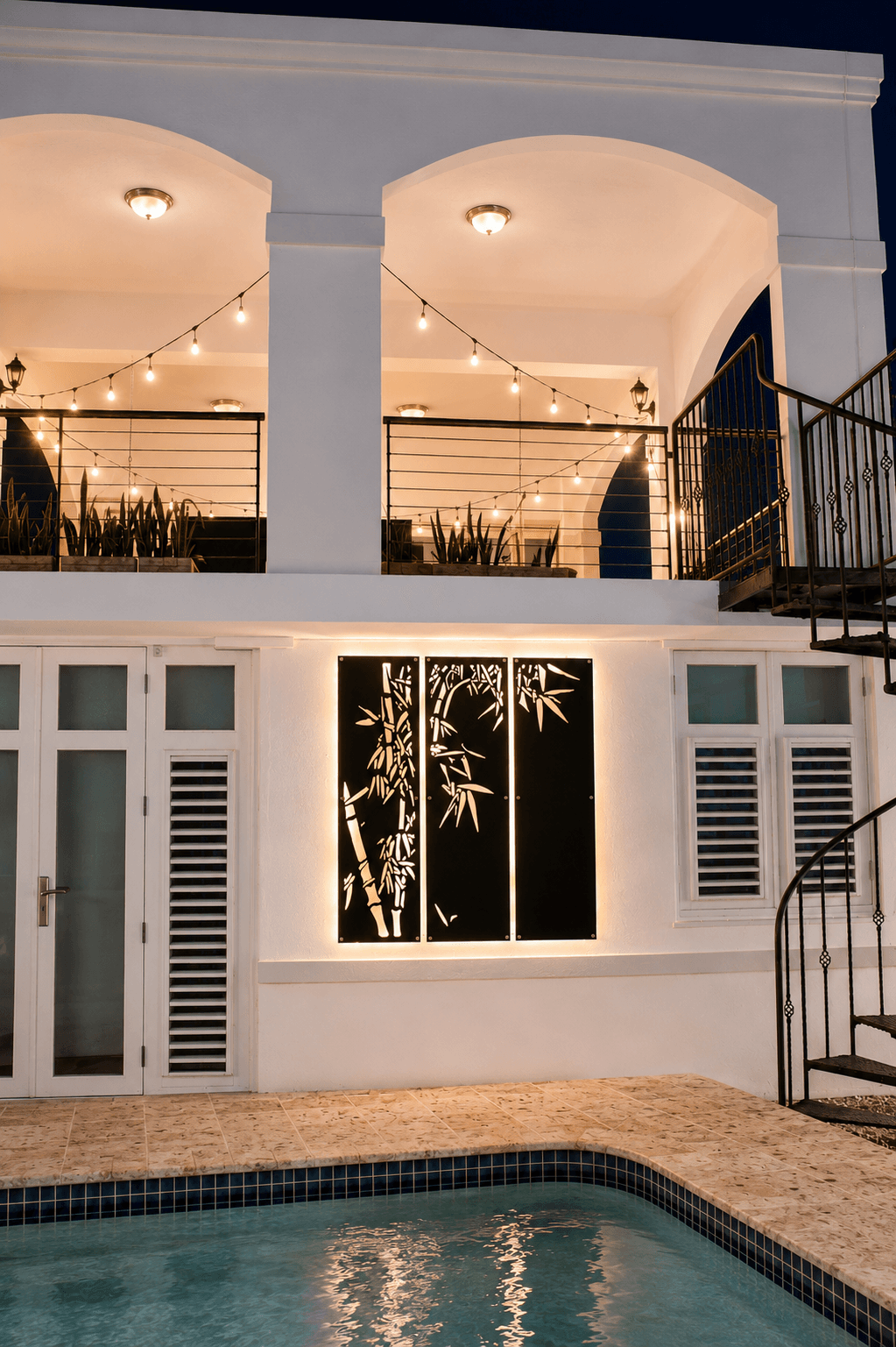 Decorative bamboo panel at pool area