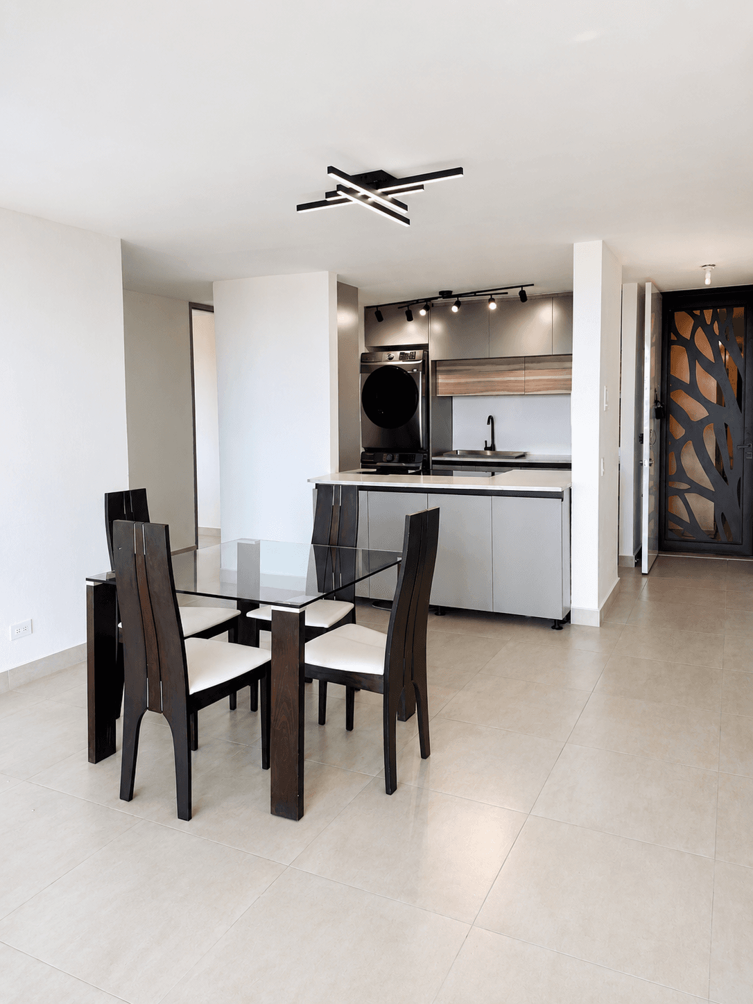 Interior with decorative waterjet panel