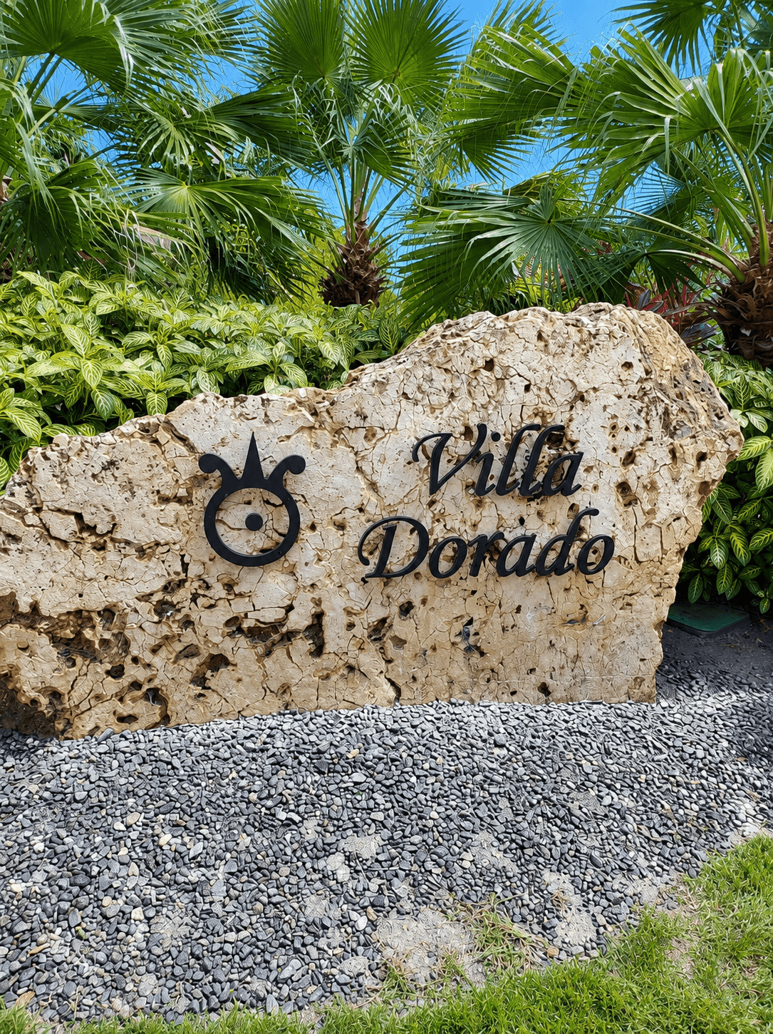 Villa Dorado waterjet-cut stone signage
