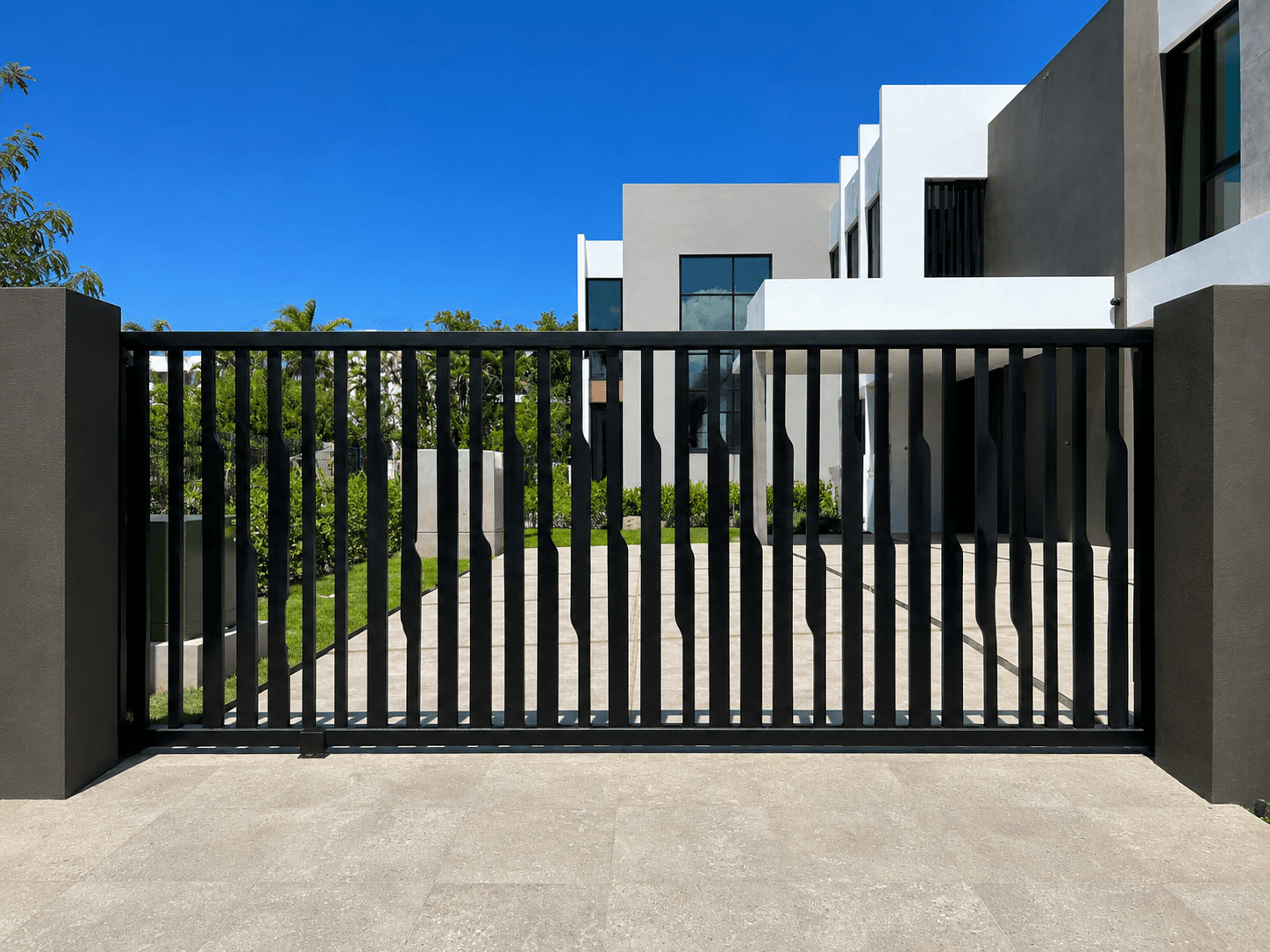 Black vertical bar sliding gate