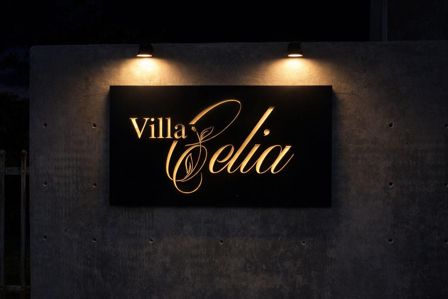 Villa Celia illuminated stone signage