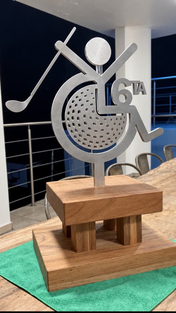 Waterjet-cut golf wheelchair trophy
